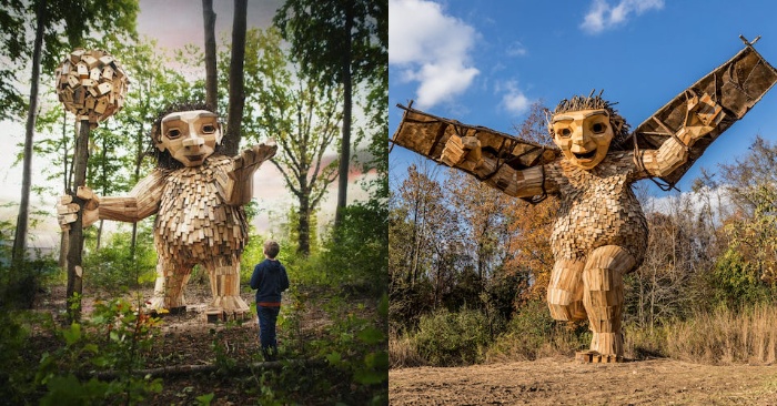  Recycled Wooden Giant Troll Sculptures Visitors should be greeted in the great outdoors.