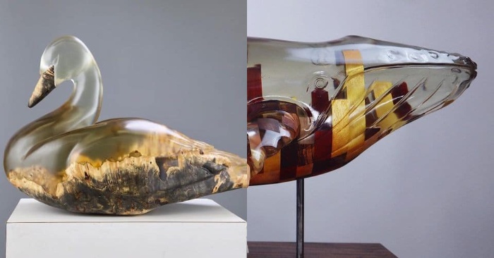 A former baseball player is now a sculptor who works with resin and wood.