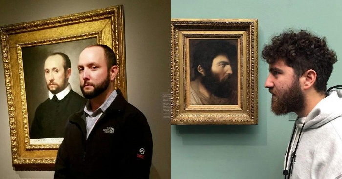  New hobby. Museum visitors look for their counterparts in old paintings.