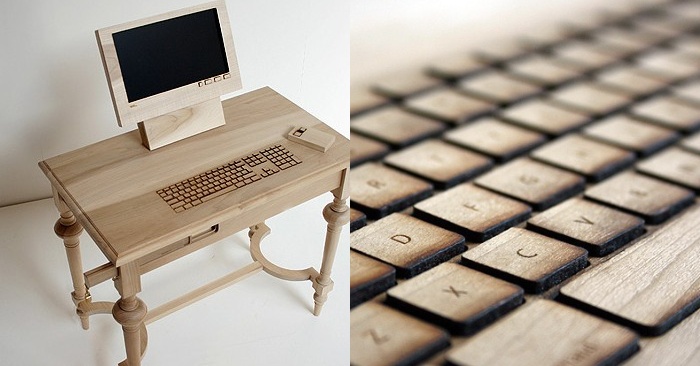  Wooden computer and porcelain flash drive by Marlies Romberg