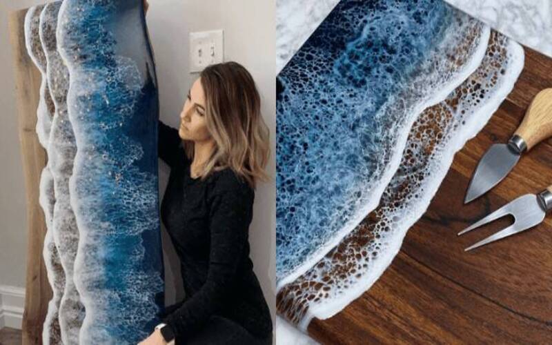  Resin tables that look like waves crashing on a beach are made by artists