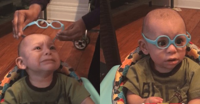  This cute baby sees very poorly: this is what happens when this child puts glasses