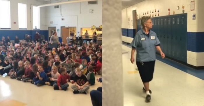  Touching scene: a school cleaning lady has never been a birthday and suddenly she heard her name